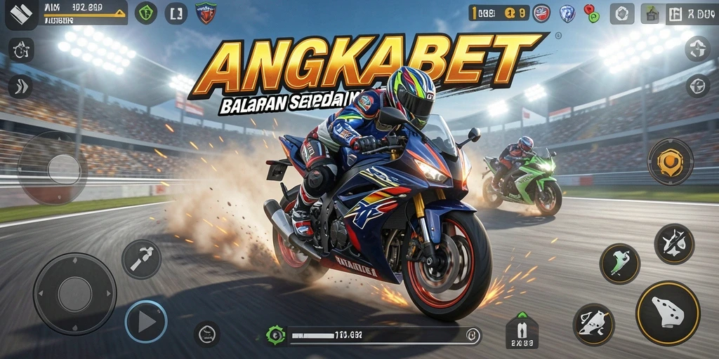 Screenshot gameplay ANGKABET yang menampilkan aksi balapan motor yang menegangkan.
