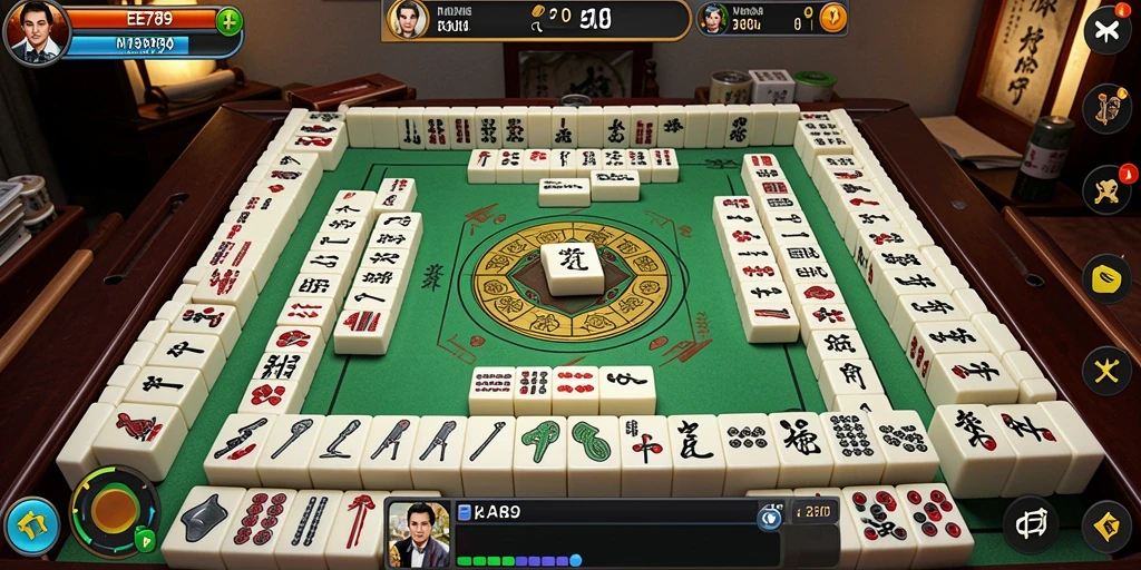 Skrin permainan EE789 menunjukkan gameplay Mahjong yang seru.