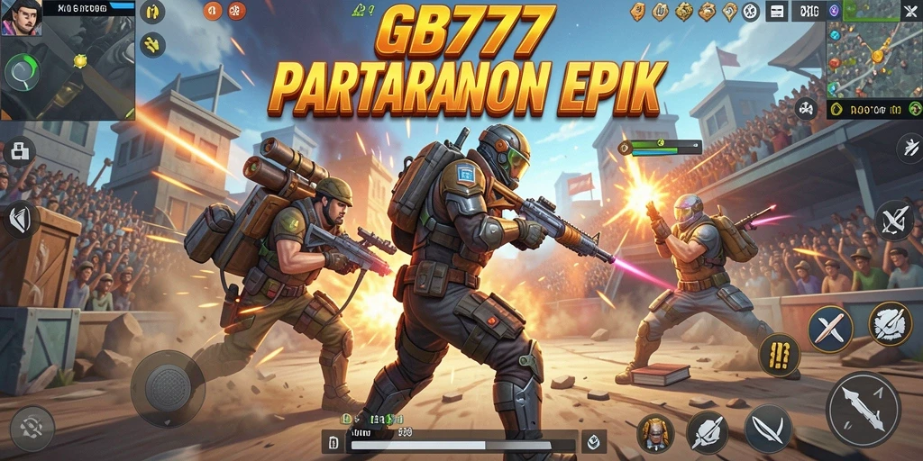 Tangkapan layar GB777 menunjukkan aksi pertempuran intens dalam mode Battle Royale.