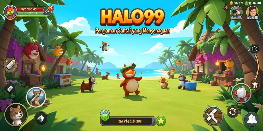 Screenshot menunjukkan pemain yang asyik bermain HALO99 dengan grafis cerah.