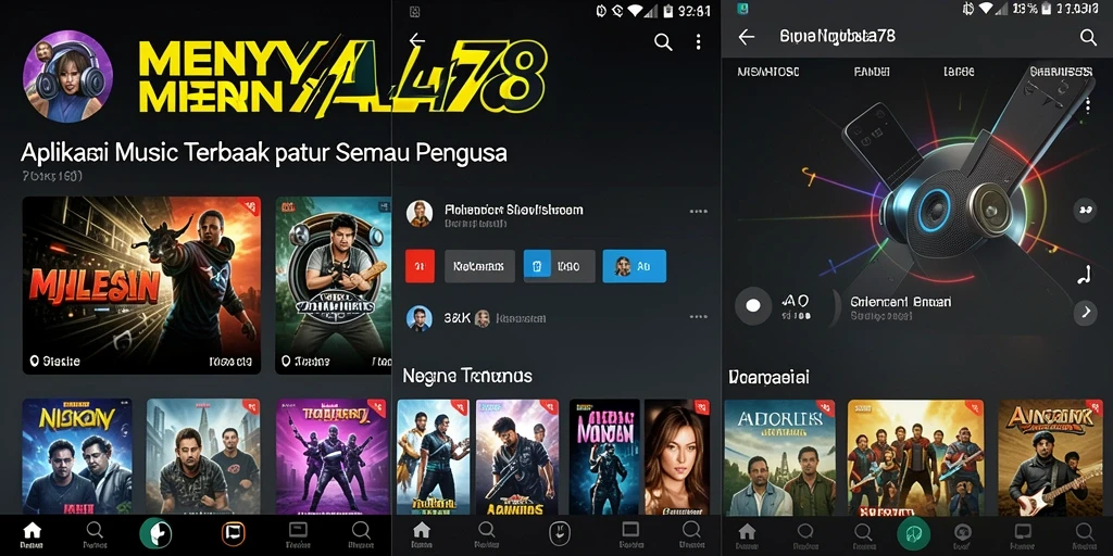 Tangkapan layar aplikasi MENYALA78 yang menunjukkan antarmuka musik yang menarik.