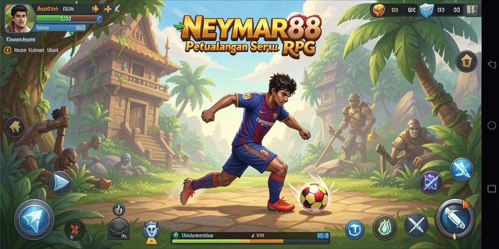 Screenshot utama menampilkan aksi seru dalam gameplay RPG NEYMAR88.