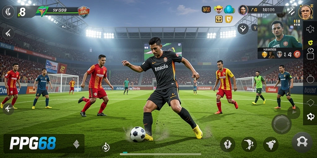Screenshoot PGG68 menampilkan aksi seru permainan sepak bola.