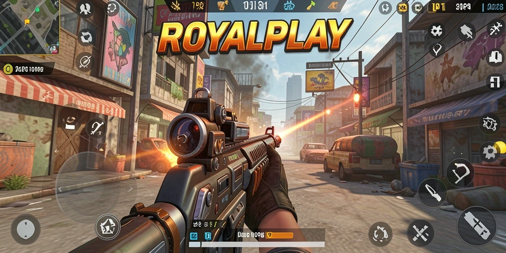 Tangkapan layar utama ROYALPLAY menampilkan aksi pertempuran epik di arena.