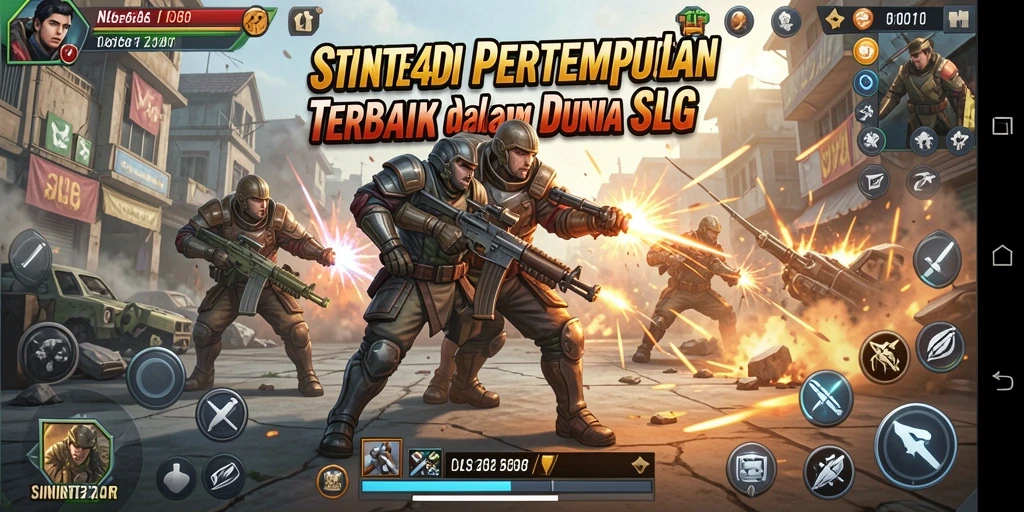 Tampilan gameplay SLG di SINTE4D dengan pertempuran yang epik.