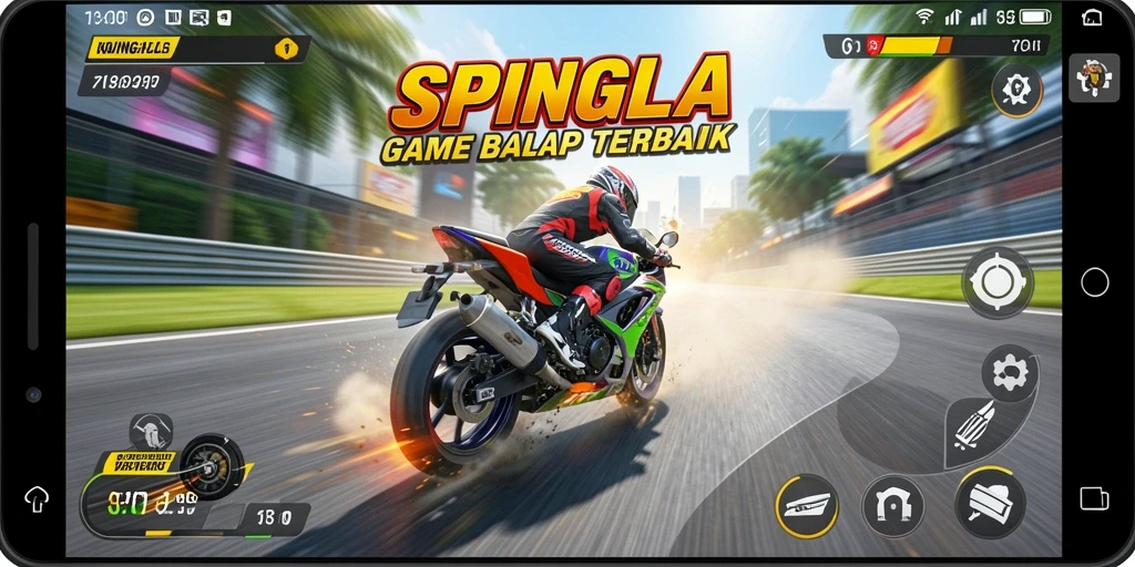 Gameplay seru SPINGILA dengan motor balap yang cepat dan grafis menakjubkan.
