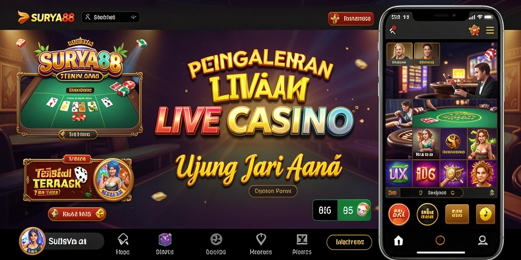 Tangkapan layar gameplay SURYA88 menampilkan dealer langsung dan aksi permainan seru.