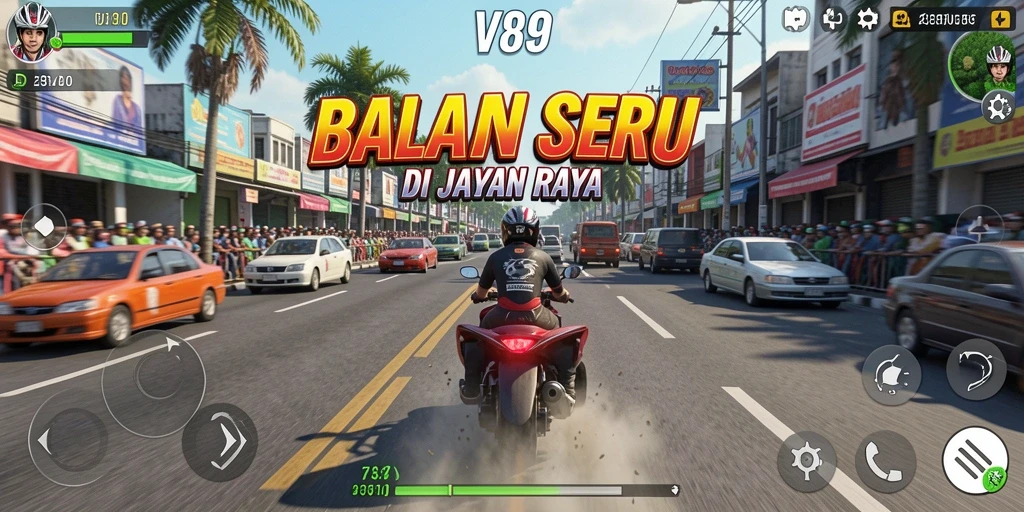 Screenshot gameplay balapan yang mendebarkan di V89.