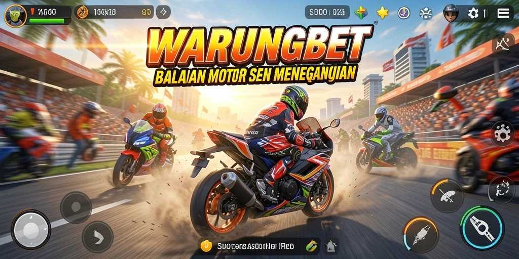 Screenshot gameplay <strong>WARUNGBET</strong> menampilkan balapan motor yang mendebarkan.